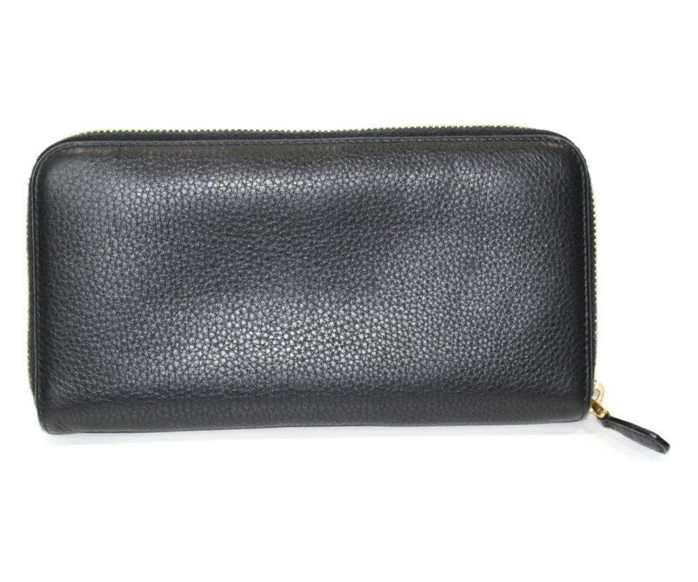 Prada VITELLO Long Nero Leather Black GRAIN Round Wallet Zippy Zipper